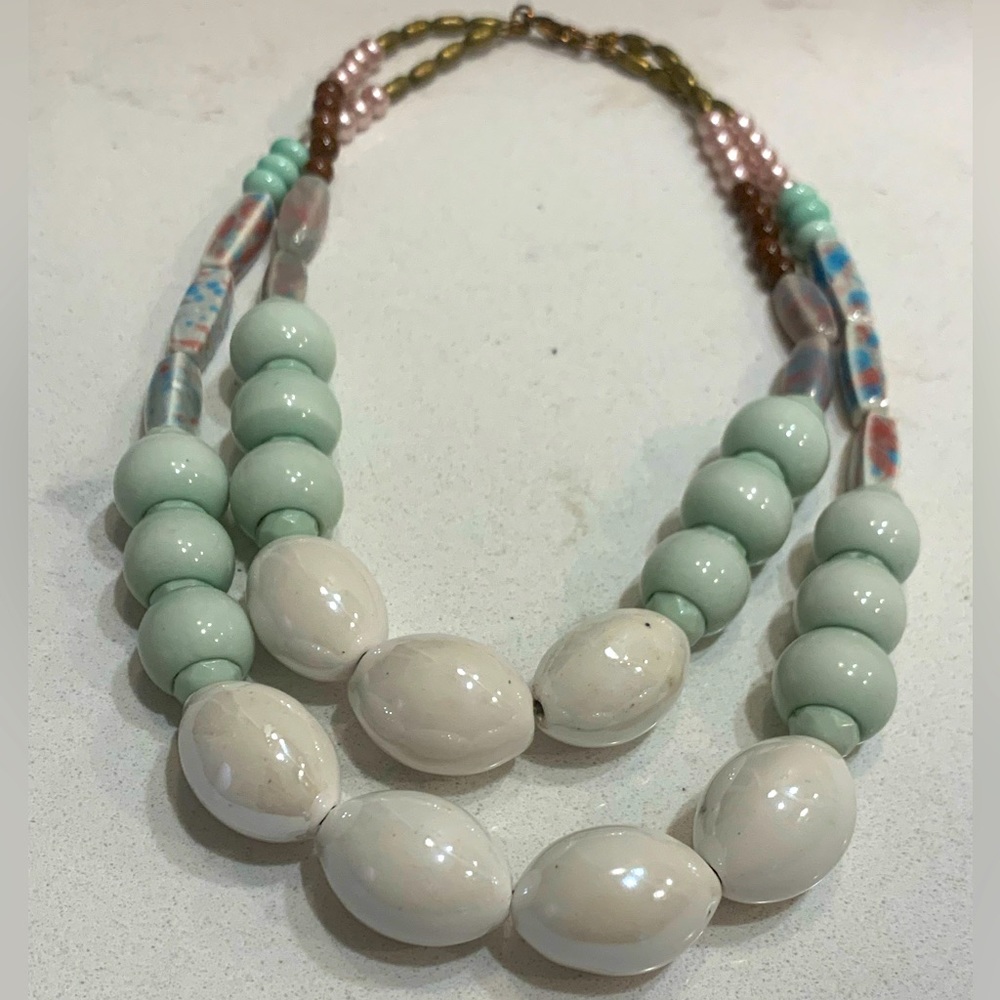 Anthropologie Beaded Necklace White, Light Aqua, Pink, Rust
